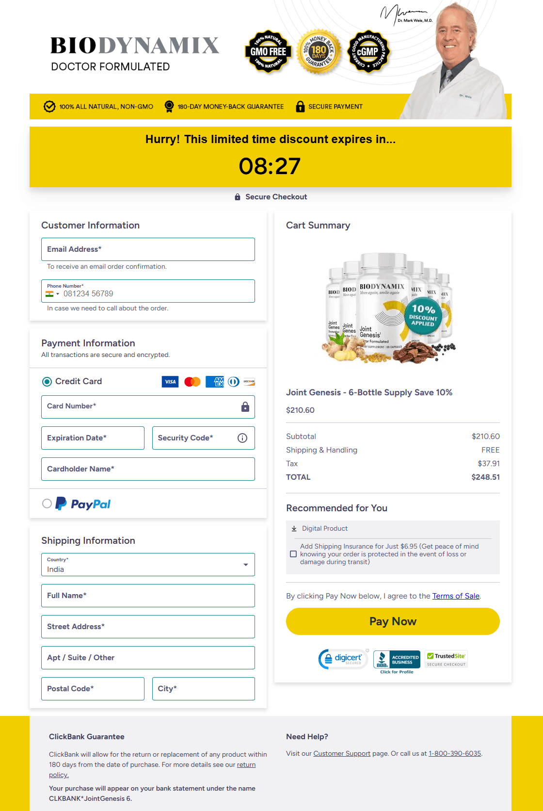 Joint Genesis checkout page